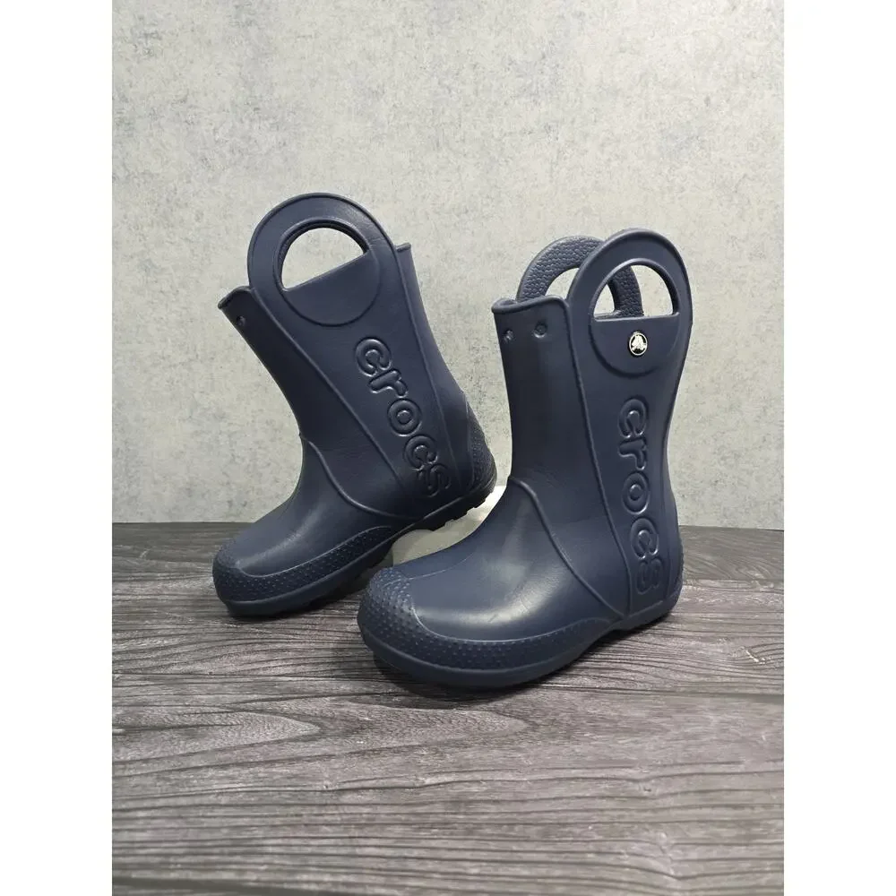 Crocs Kids Handle It Rain Boots Navy Blue Size J1 EUC Waterproof Pull On 12803